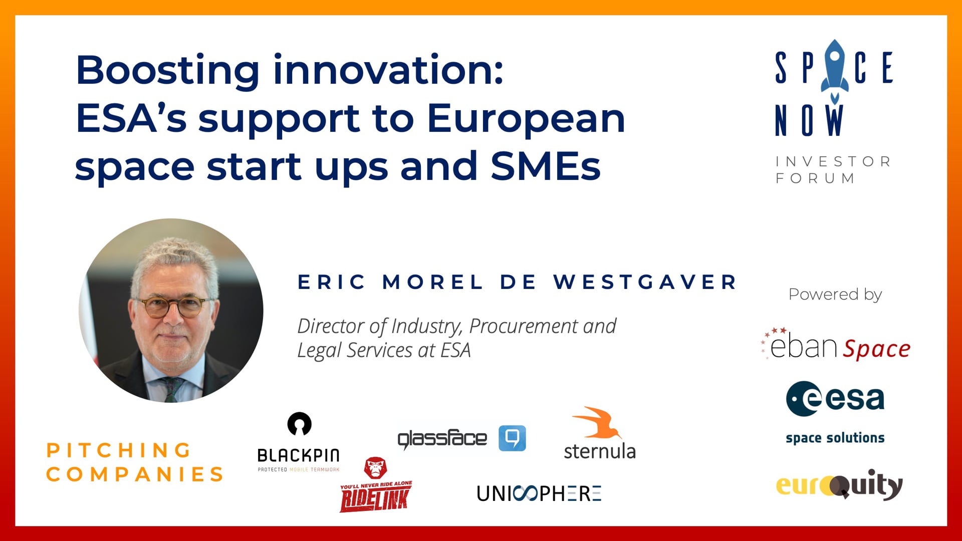 Space Now Investor Forum – ESA’s Support To European Space Start-ups ...